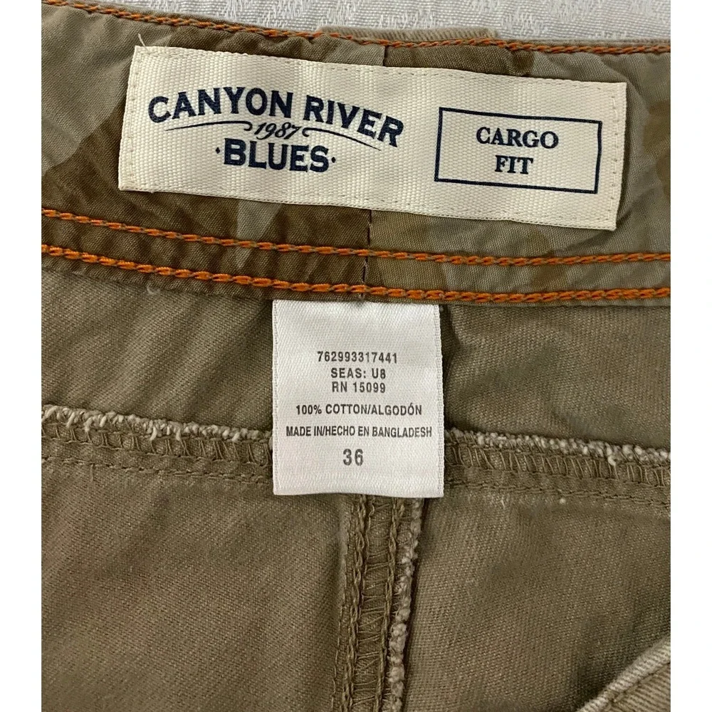 Canyon River Blues Mens Khaki Cargo Shorts Sz 36‎ Cotton Relaxed Fit Tan Utility